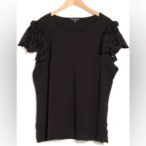 Adrianna Papell Black Eyelet Sleeve Top